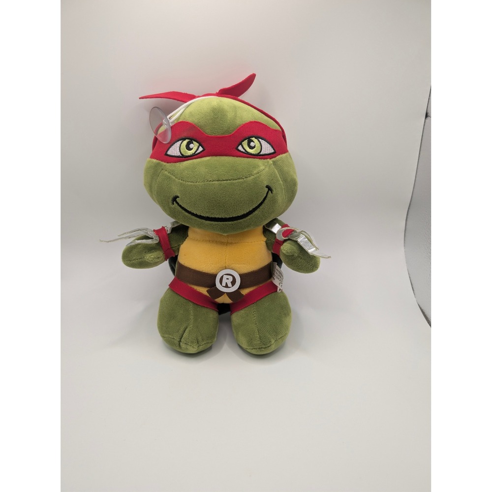 TMNT Plush Toy 8" Green Raphael Ninja Turtle Red Mask Suction Cup Hanger